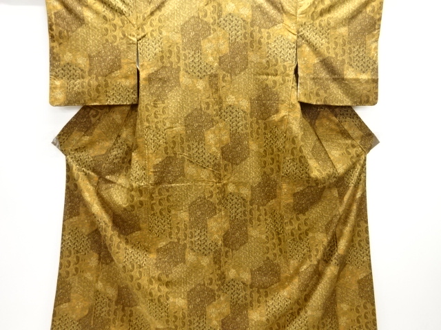 亀甲に花更紗模様手織り紬着物